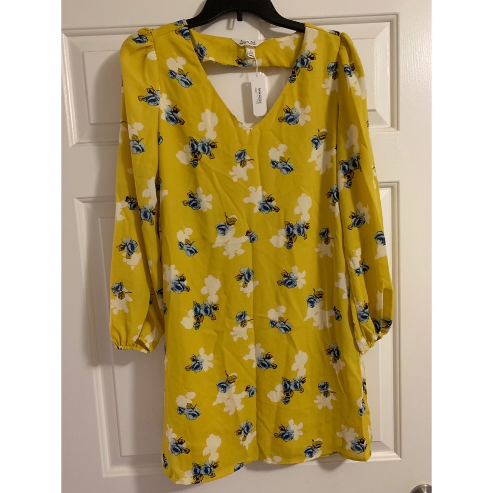 Yellow and Blue Floral Pattern Mini Dress
